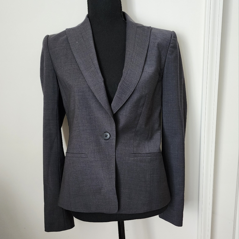 Ann Taylor Blazer Dark Gray Womens Size 2 Preppy Chic Business Academia